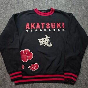 Naruto Shippuden Akatsuki BoxLunch Black Red Striped Crewneck Sweatshirt Mens M